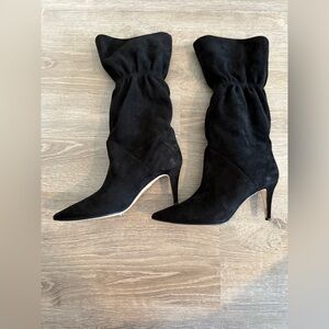 Tamara Mellon Black Suede Marfa Mid-Calf Slouch Boots 75mm Heels